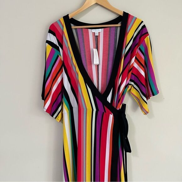 NWT New York & Company Multicolor Sheer Wrap Maxi Dress - Picture 2 of 13